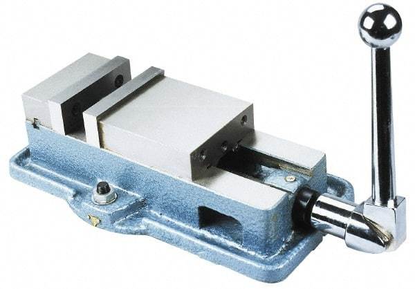 Interstate - 5" Jaw Width, 4-11/32" Jaw Opening Capacity, Horizontal Stationary Machine Vise - Manual Operation, 7,425 Lb Capacity, 1 Station, 14-3/8" Long x 3.94" High x 1-3/8" Deep, 1-3/8" Jaw Height, Cast Iron - Best Tool & Supply