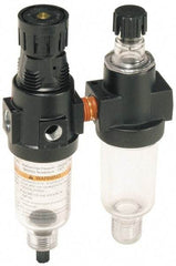 Wilkerson - 1/4" NPT Port Miniature 2 Piece Filter/Regulator-Lubricator FRL Unit - Polycarbonate Bowl, 20 SCFM, 150 Max psi, 6.21" High, Manual Drain - Best Tool & Supply