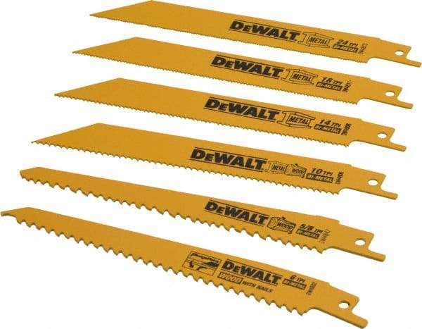 DeWALT - 6 Piece, Bi-Metal Reciprocating Saw Blade Set - Straight and Tapered Profile, 6 to 10 Teeth per Inch, Angled Tip - Best Tool & Supply