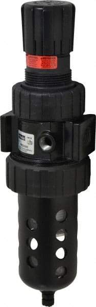 Parker - 1/2" NPT Port Standard 1 Piece Filter/Regulator FRL Unit - Polycarbonate Bowl, 90 SCFM, 150 Max psi, 11.76" High, Manual Drain - Best Tool & Supply