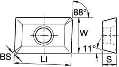 Kennametal - XPMT253 Grade KC725M Carbide Milling Insert - TiN/TiCN/TiN Finish, 3/16" Thick, 1/4" Inscribed Circle - Best Tool & Supply