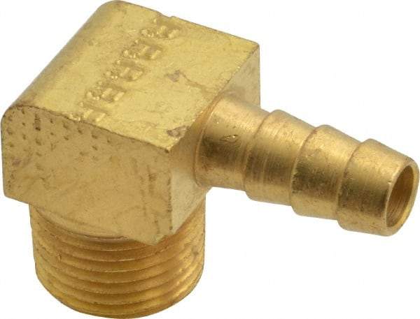 Parker - 3/8 NPTF Thread Hose Barb x Male NPT 90° Elbow - 5/16" ID Hose, Brass - Best Tool & Supply