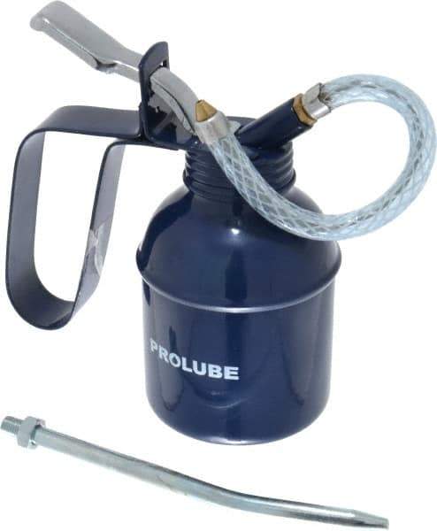 PRO-LUBE - 200 mL Capcity, 6" Long Flexible Spout, Lever-Type Oiler - Brass Pump, Steel Body, Powder Coated - Best Tool & Supply