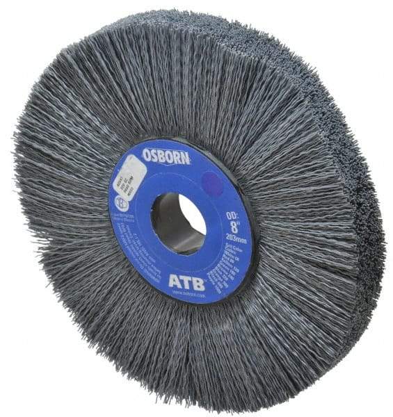 Osborn - 8" OD, 1-1/4" Arbor Hole, Crimped Nylon Wheel Brush - 1" Face Width, 2-1/4" Trim Length, 0.022" Filament Diam, 3,600 RPM - Best Tool & Supply