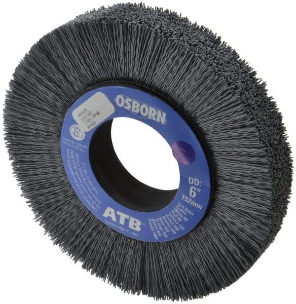 Osborn - 6" OD, 2" Arbor Hole, Crimped Nylon Wheel Brush - 1" Face Width, 1-1/4" Trim Length, 0.022" Filament Diam, 3,600 RPM - Best Tool & Supply