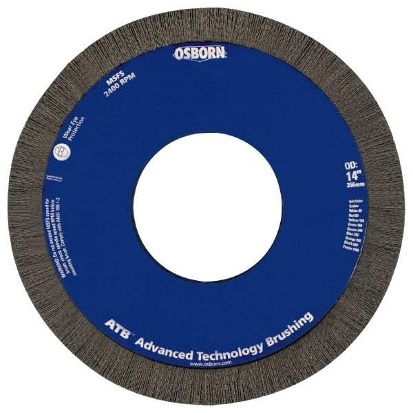 Osborn - 8" OD, 2" Arbor Hole, Crimped Nylon Wheel Brush - 1" Face Width, 1-1/4" Trim Length, 0.04" Filament Diam, 3,600 RPM - Best Tool & Supply