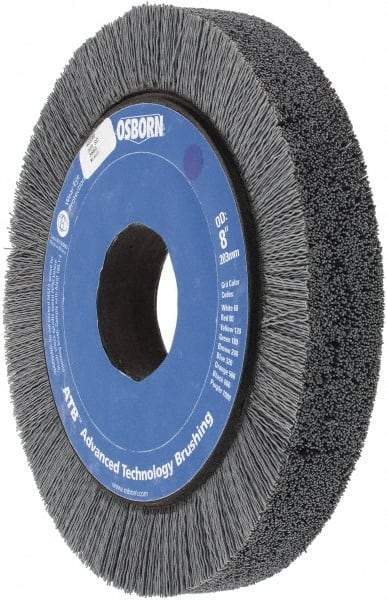 Osborn - 8" OD, 2" Arbor Hole, Crimped Nylon Wheel Brush - 1" Face Width, 1-1/4" Trim Length, 0.022" Filament Diam, 3,600 RPM - Best Tool & Supply