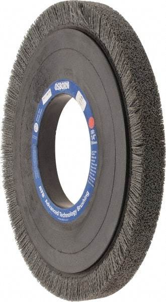 Osborn - 14" OD, 5-1/4" Arbor Hole, Crimped Nylon Wheel Brush - 1" Face Width, 1-1/4" Trim Length, 0.04" Filament Diam, 1,800 RPM - Best Tool & Supply