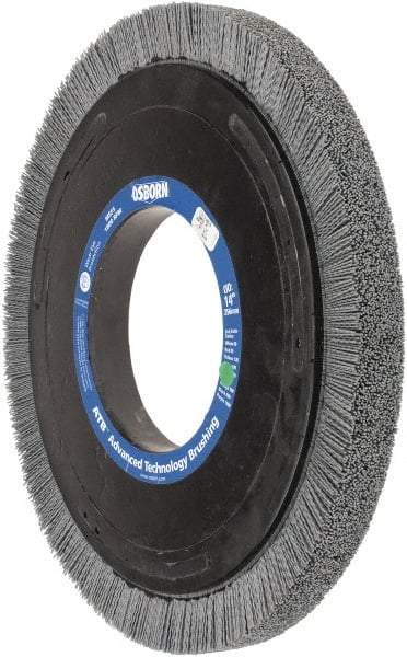 Osborn - 14" OD, 5-1/4" Arbor Hole, Crimped Nylon Wheel Brush - 1" Face Width, 1-1/4" Trim Length, 0.035" Filament Diam, 1,800 RPM - Best Tool & Supply