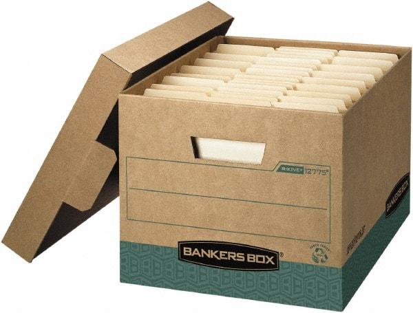 BANKERS BOX - 1 Compartment, 12-3/4" Wide x 10-3/8" High x 16-1/2" Deep, Storage Box - Corrugated Cardboard, Kraft (Color)/Green - Best Tool & Supply