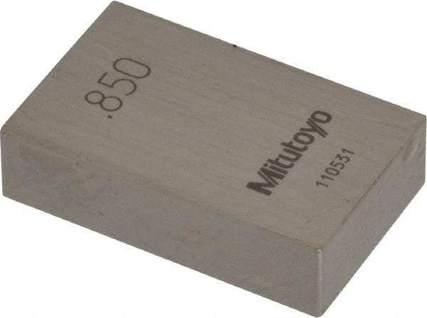 Mitutoyo - 0.85" Rectangular Steel Gage Block - Accuracy Grade AS-1, Includes Certificate of Inspection - Best Tool & Supply