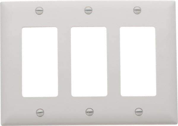 Pass & Seymour - 3 Gang, 4-1/2 Inch Long x 6.563 Inch Wide, Standard Switch Plate - Decorator Switch, White, Nylon - Best Tool & Supply