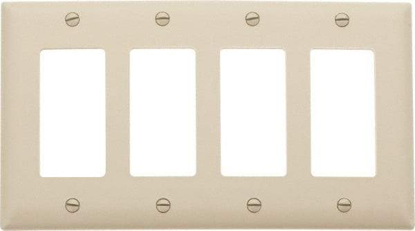 Pass & Seymour - 4 Gang, 4-1/2 Inch Long x 8-3/8 Inch Wide, Standard Switch Plate - Decorator Switch, Ivory, Nylon - Best Tool & Supply