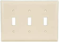 Pass & Seymour - 3 Gang, 4-1/2 Inch Long x 6.563 Inch Wide, Standard Switch Plate - Toggle Switch, Ivory, Nylon - Best Tool & Supply