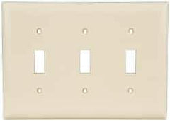 Pass & Seymour - 3 Gang, 4-1/2 Inch Long x 6.563 Inch Wide, Standard Switch Plate - Toggle Switch, Ivory, Nylon - Best Tool & Supply