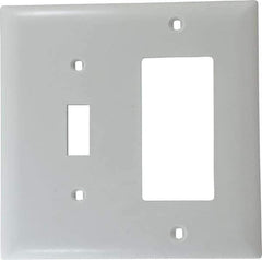 Pass & Seymour - 2 Gang, 4-1/2 Inch Long x 4-3/4 Inch Wide, Standard Combination Wall Plate - One Toggle Switch/One Decorator Switch, White, Nylon - Best Tool & Supply