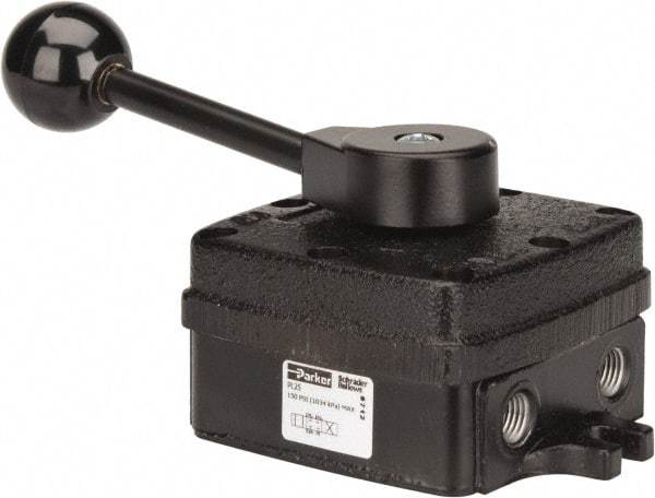 Parker - 1/4" NPT Mechanically Operated Air Valve - 4-Way, 3 Position, Hand Throttle-Manual Return, 2.5 CV Rate, 150 Max psi & 160°F Max Temp - Best Tool & Supply