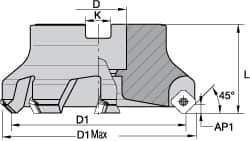 Kennametal - 5 Inserts, 2" Cut Diam, 3/4" Arbor Diam, 0.258" Max Depth of Cut, Indexable Square-Shoulder Face Mill - 0/90° Lead Angle, 1-3/4" High, SPCT 3125.. Insert Compatibility, Series KSSM - Best Tool & Supply