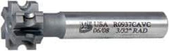 Whitney Tool Co. - 3/32" Radius, 3/16" Circle Diam, 7/8" Cutter Diam, 1/2" Cutting Width, Shank Connection, Concave Radius Cutter - 1/2" Shank Diam, 3" OAL, Carbide-Tipped, Uncoated, Profile Ground, 6 Teeth, Weldon Flat - Best Tool & Supply