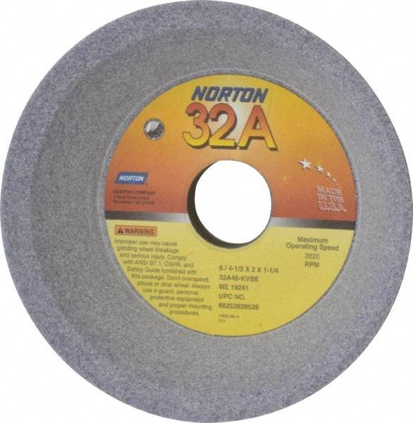 Norton - 6" Diam, 1-1/4" Hole Size, 2" Overall Thickness, 46 Grit, Type 11 Tool & Cutter Grinding Wheel - Coarse Grade, Aluminum Oxide, K Hardness, Vitrified Bond, 3,820 RPM - Best Tool & Supply