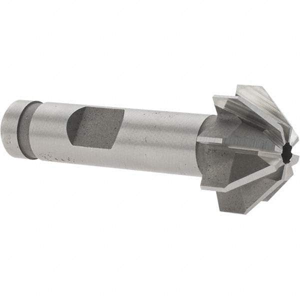 Made in USA - 3/4" Large x 5/16" Small Diam, 3/8" Width of Cut, 90° Included Angle, 8 Teeth, Cobalt Face Angle Cutter - 3/8" Shank Diam, 1-15/16" Overall Length, Weldon Flat - Best Tool & Supply