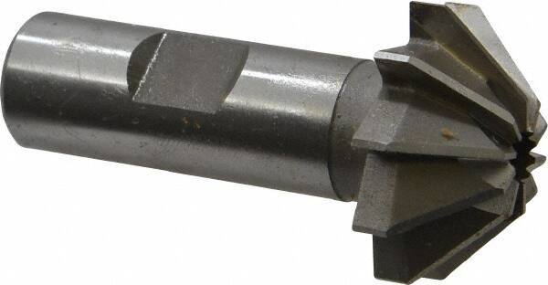 Made in USA - 1-1/4" Large x 1/2" Small Diam, 17/32" Width of Cut, 90° Included Angle, 10 Teeth, High Speed Steel Face Angle Cutter - 5/8" Shank Diam, 2-13/32" Overall Length, Weldon Flat - Best Tool & Supply