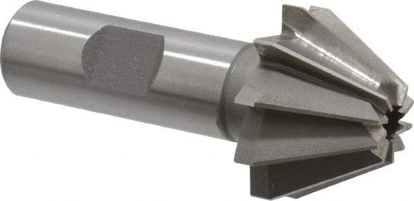 Made in USA - 1-1/4" Large x 1/2" Small Diam, 25/32" Width of Cut, 60° Included Angle, 10 Teeth, Cobalt Face Angle Cutter - 5/8" Shank Diam, 2-21/32" Overall Length, Weldon Flat - Best Tool & Supply