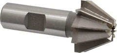 Made in USA - 1-1/4" Large x 1/2" Small Diam, 25/32" Width of Cut, 60° Included Angle, 10 Teeth, High Speed Steel Face Angle Cutter - 5/8" Shank Diam, 2-21/32" Overall Length, Weldon Flat - Best Tool & Supply