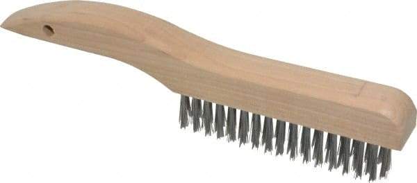 Made in USA - 4 Rows x 16 Columns Wire Scratch Brush - 10" OAL, 1-3/16" Trim Length, Wood Shoe Handle - Best Tool & Supply