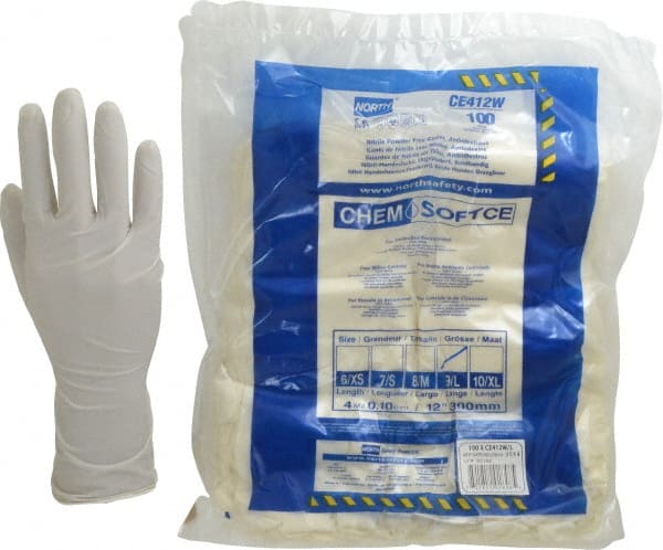 Disposable Gloves: Size Large, 4 mil, Nitrile White, 12″ Length