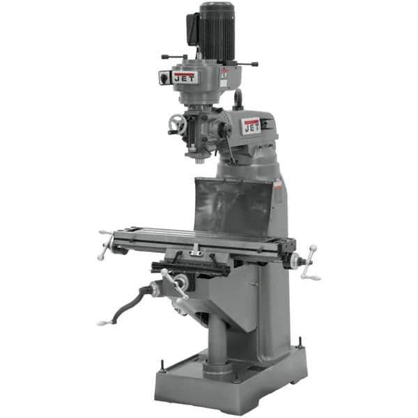 Jet - 7-7/8" Table Width x 35-3/4" Table Length, Step Pulley Control, 3 Phase Knee Milling Machine - R8 Spindle Taper, 1-1/2 hp - Best Tool & Supply