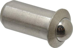 Vlier - 0.0786" Body Length x 3/8" Body Diam, 2.5 Lb Init to 7 Lb Final End Force, Stainless Steel Press Fit Ball Plunger - 5/16" Ball Diam, 0.11" Max Ball Reach, 0.078" Flange Thickness - Best Tool & Supply