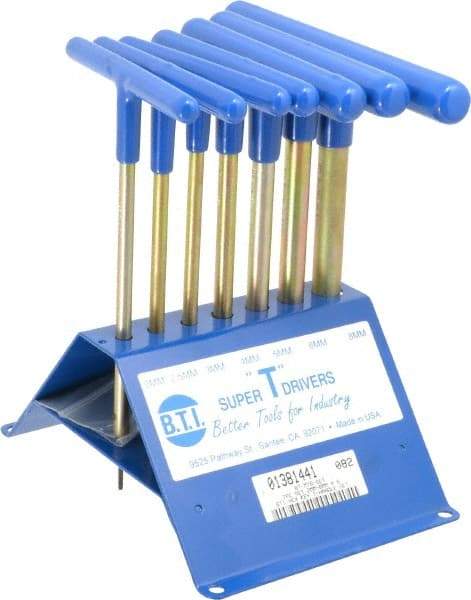 Made in USA - 7 Piece T-Handle Hex Key Set - Hex Range 2 to 8mm, 7" OAL, Chromalloy Steel - Best Tool & Supply