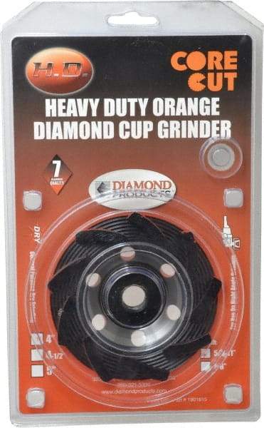 Core Cut - 4" Diam, 3/16" Overall Thickness, Spiral Cup Tool & Cutter Grinding Wheel - Diamond, 15,000 RPM - Best Tool & Supply