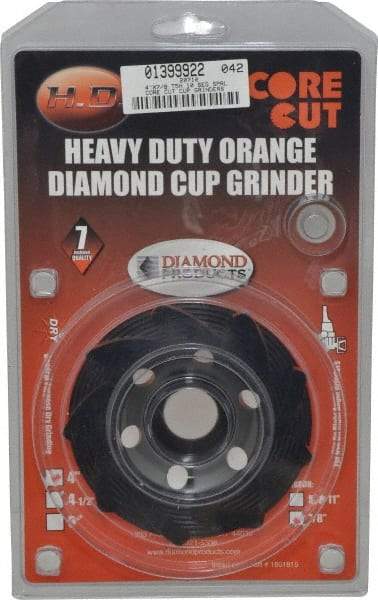 Core Cut - 4" Diam, 7/8" Hole Size, 3/16" Overall Thickness, Spiral Cup Tool & Cutter Grinding Wheel - Diamond, 15,000 RPM - Best Tool & Supply