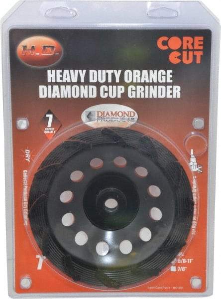 Core Cut - 7" Diam, 3/16" Overall Thickness, Spiral Cup Tool & Cutter Grinding Wheel - Diamond, 8,725 RPM - Best Tool & Supply