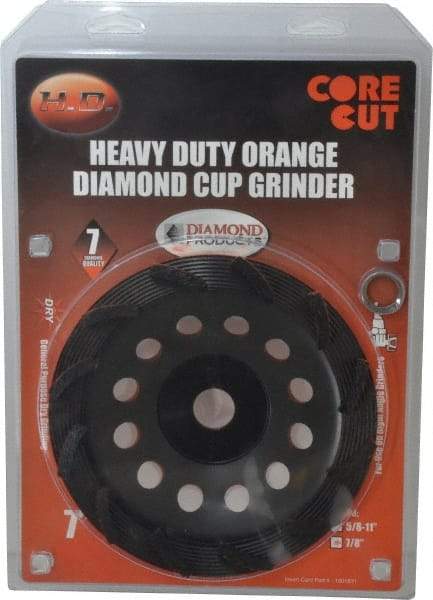 Core Cut - 7" Diam, 7/8" Hole Size, 3/16" Overall Thickness, Spiral Cup Tool & Cutter Grinding Wheel - Diamond, 8,725 RPM - Best Tool & Supply