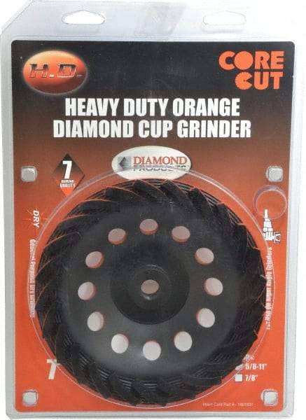 Core Cut - 7" Diam, 3/16" Overall Thickness, Spiral Cup Tool & Cutter Grinding Wheel - Diamond, 8,725 RPM - Best Tool & Supply