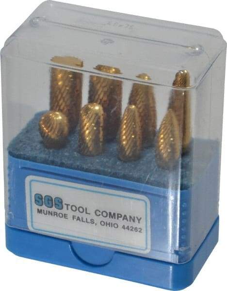 SGS Pro - 8 Piece, 1/4" Shank Burr Set - Tungsten Carbide, Multiple Head Shapes, 14° Included Angle - Best Tool & Supply