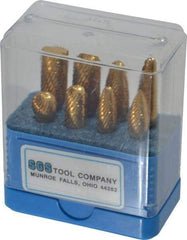 SGS Pro - 8 Piece, 1/4" Shank Burr Set - Tungsten Carbide, Multiple Head Shapes, 14° Included Angle - Best Tool & Supply