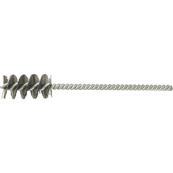 Brush Research Mfg. - 11/16" Diam Helical Stainless Steel Tube Brush - Single Spiral, 0.008" Filament Diam, 1-1/2" Brush Length, 5" OAL, 0.22" Diam Galvanized Steel Shank - Best Tool & Supply