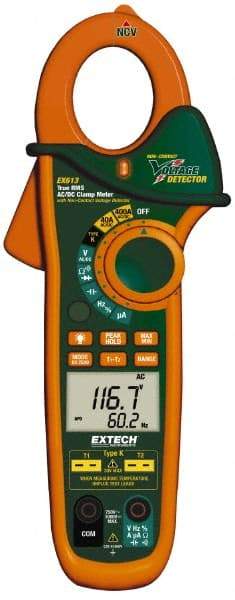 Extech - EX613, CAT III, Digital True RMS Auto Ranging Clamp Meter with 1-1/4" Clamp On Jaws - 600 VAC/VDC, 400 AC/DC Amps, Measures Voltage, Capacitance, Current, Frequency, Resistance - Best Tool & Supply