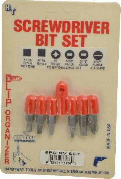 Value Collection - 6 Piece, Screwdriver Bit Set - Phillips, Slotted, Square, Clutch - Best Tool & Supply