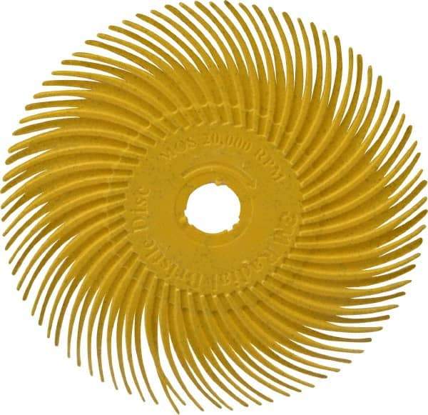 3M - 3" Diam, 3/8" Max Face Width, Plain Hole Radial Bristle Brush - 80 Grit, Medium Grade, 20,000 Max RPM, Yellow - Best Tool & Supply