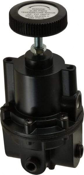 Parker - 1/4 NPT Port, 80 CFM, Aluminum Diaphragm Operated Regulator - 0 to 30 psi Range, 250 Max psi Supply Pressure, 1/4" Gauge Port Thread, 2.06" Wide x 4.35" High - Best Tool & Supply