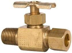 Eaton - 150 Max psi, 3/8 x 1/4" Pipe, Brass, Inline Instrumentation Needle Valve - Compression x MNPT End Connections - Best Tool & Supply