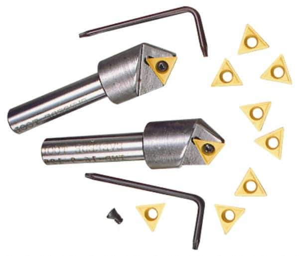 Everede Tool - 130° Included Angle, 0.896" Max Cut Diam, 1" Body Diam, 1/2" Shank Diam, 2-1/2" OAL, Indexable Countersink - 1 Triangle Insert, TPGH 215 Insert Style, Series IND - Best Tool & Supply