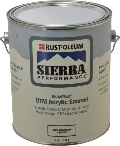 Rust-Oleum - 1 Gal Semi Gloss Black Acrylic Enamel - 180 to 545 Sq Ft/Gal Coverage, <0 g/L VOC Content, Direct to Metal - Best Tool & Supply