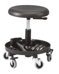 Bevco - 16 to 20-1/4" Hight Maintenance Repair Utility Stool with 16" Plastic Storage Tray - Polyurethane Seat, Black, Five 3" Rubber Wheel Casters - Best Tool & Supply