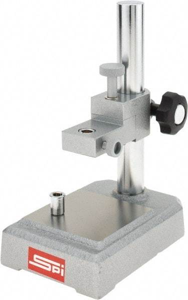 SPI - Rectangular Base, Comparator Gage Stand - 8-1/2" High, 5-3/4" Base Length x 4" Base Width x 1-1/2" Base Height, Includes Holder - Best Tool & Supply